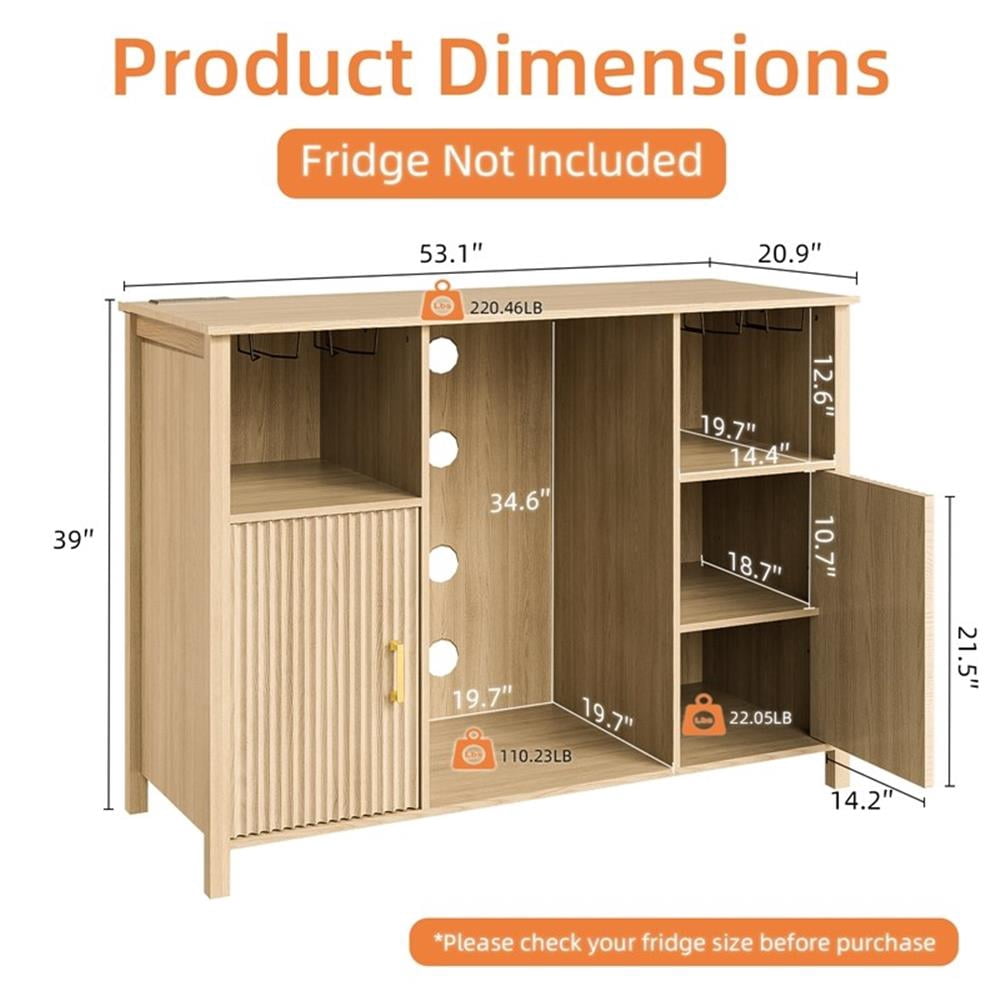 53" Medium Wood Engineered Wood Coffee Bar Cabinet with Mini Fridge Space