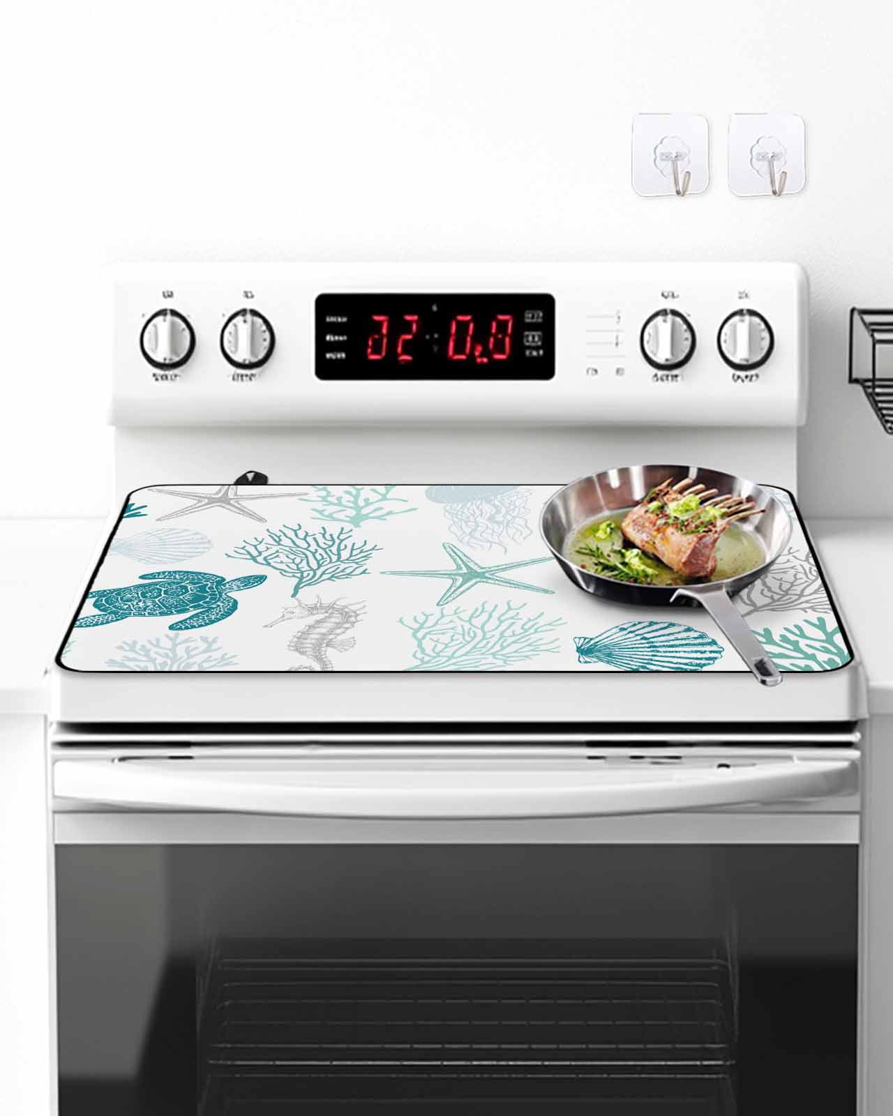 Stove Top Covers for Electric Stove, Turquoise Coastal Glass Stovetop Cover Protector, Nautical Summer Beach Coral Sea Turtle Induction Cooktop Protector Oven Mat for Kitchen Countertop 24"x21"