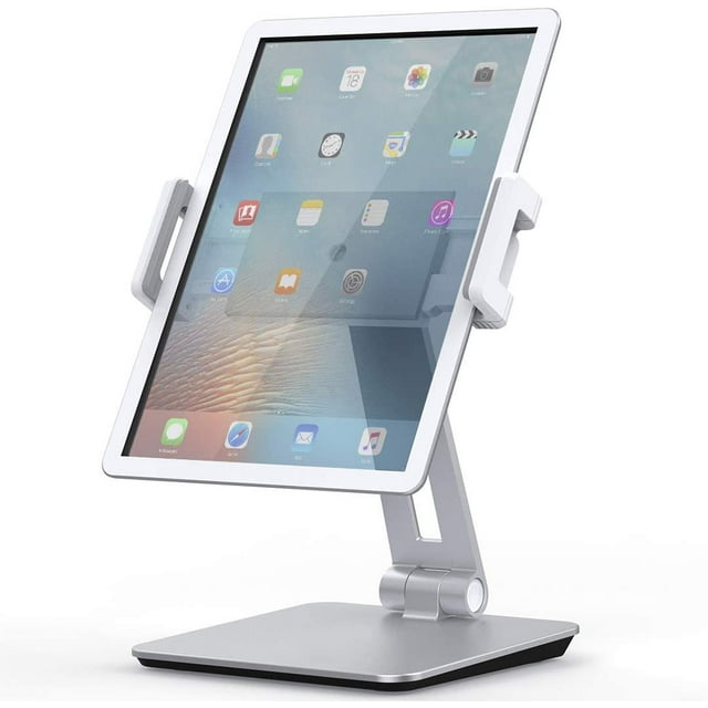 Support pour Tablette, Support Solide en Aluminium à Angles Multiples Réglables, Convient aux Tablettes/téléphones Mobiles de 4``-14 Pieds' - Argent