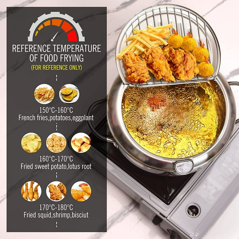 Deep Fryer Pot 304 Stainless Steel Frying Pan with Strainer Basket and  Handle,Japanese Tempura Fryer Deep Fryers Frying Pot for Frying Fish Shrimp