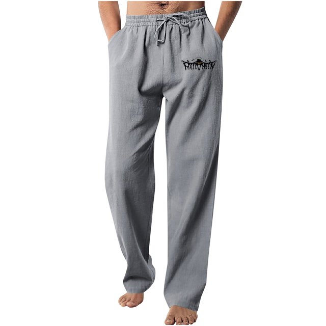 RXIRUCGD Men's Solid Color Drawstring Fashionable Casual Pants Full Length Pants, Gray, Size: L