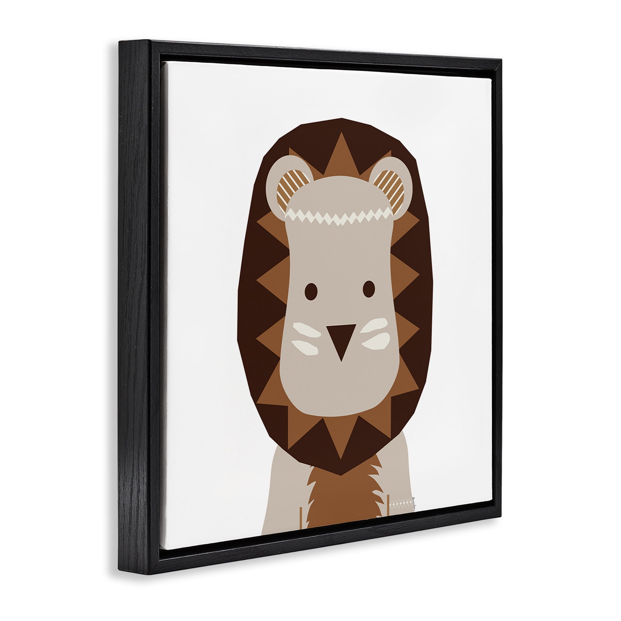 Stupell Industries Neutral Tone Lion Animals Painting Black Floater Framed Canvas Art Print Wall Art, 18 x 18
