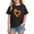 thumbnail image 2 of Girls Valentine's Day Shirt Black Short Sleeve Crewneck Top Heart Print Cute Casual Kids Valentine's Outfit Love Holiday Party Tee,Size 5 T, 2 of 9