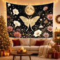 thumbnail image 3 of Moth and Full Moon on Black Night Sky, Dreamy Celestial for Nature Lovers, Mystical Floral Wall Decor, Christmas Gift, Tapestry Wall Hanging for Bedroom and Living Room, 3 of 7