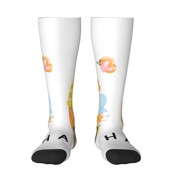 Hirioo Bee Happy Sunflower Gnomes for Adult Stockings Breathable Sock Non-Pilling,Contrasting Color Design