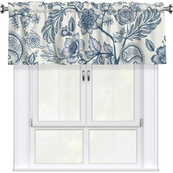 Blue Floral Valances for Windows - Navy Blue Flower Kitchen Valance Farmhouse Valance Curtain for Bedoom Rustic Floral Light Filtering Valance with Rod Pocket 54 x 18 Inch, 1 Panel