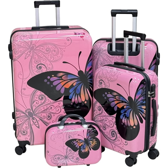 JINSHENBAOZI 4-Piece Butterfly Hardside Luggage Sets, Pink