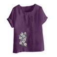 thumbnail image 3 of breaise Chemises pour Femmes en Coton et Lin à Manches Courtes, Col Ras du Cou, Blouse Mignonne à Motif Floral, T-shirt Graphique Décontracté Coupe Ample, Tunique T-shirt Blouse P-3TG Livraison Gratuite, 3 of 3