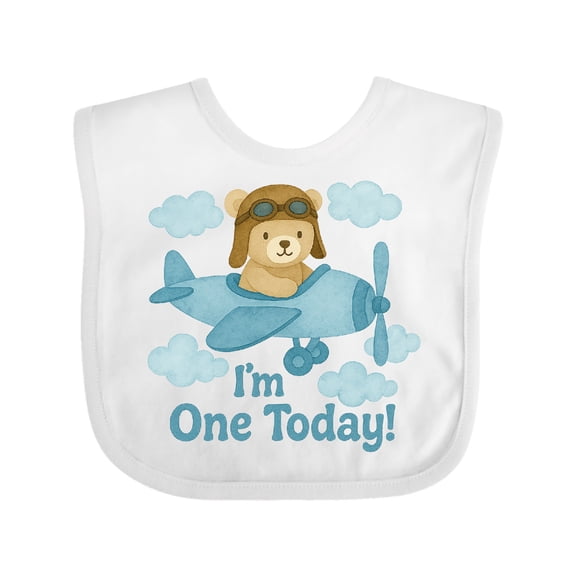 Inktastic 1st Birthday Airplane Teddy Bear I'm One Today Boys or Girls Baby Bib