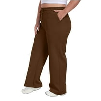 Dasayo Plus Size Pants for Women Trendy Bronze Wide-Leg Yoga Elastic Waist Basic Drawstring Pants Women Joggers L