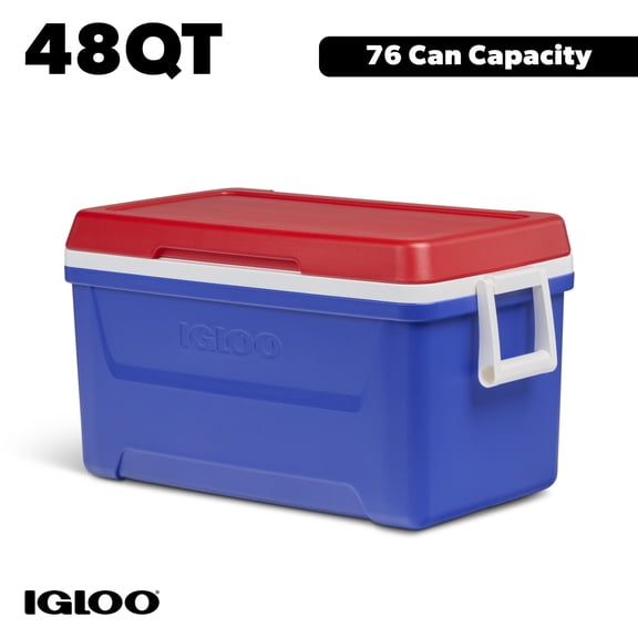 Igloo 48 QT Laguna Hard Sided Ice Chest Cooler, Blue Red and White