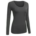 thumbnail image 5 of Women's Junior and Plus Size Basic Scoop Neck Tshirt Long Sleeve Tee, Small, 3Pk Navy, Charcoal, Black, 5 of 8