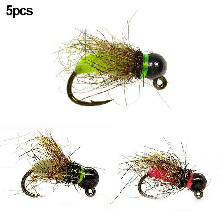 5pcs Fly Hook Trout Fishing Lures Fast Sinking Tungsten Bead Head Nymph Fly  Bait