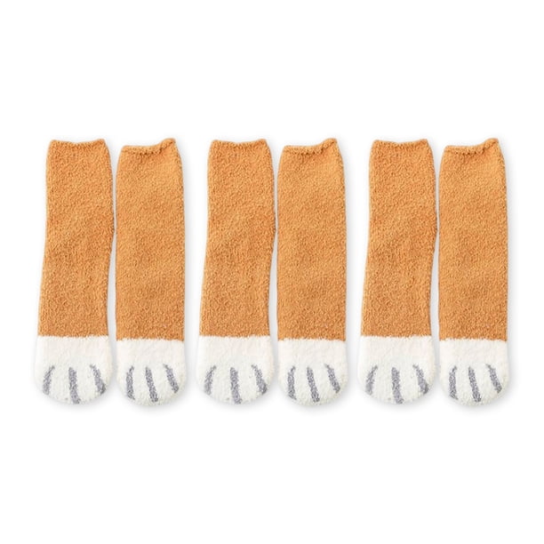 Guardurnaity 3 pares de calcetines de piso de tubo medio lindos cómodos suaves lindos lavables invierno dormir hogar calcetín calzado accesorios para niñas Medias Amarillo Cálido Guardurnaity AP013458-01