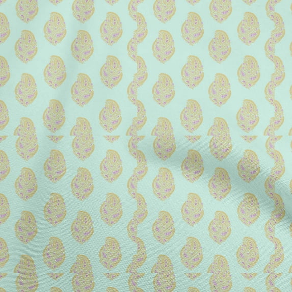 oneOone Cotton Cambric Aquamarine Fabric Asian Traditional Paisley Fabric For Sewing Printed Craft Fabric By The Yard 42 Inch Wide