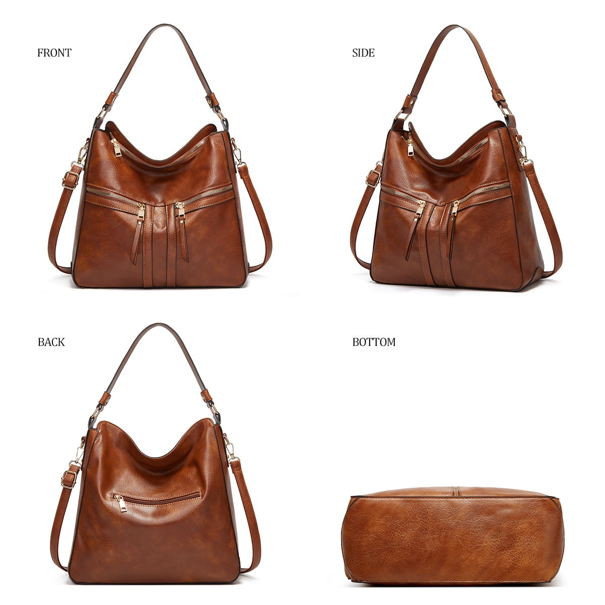 Sendfen Women's Leather Hobo Bag with Wristlets Crossbody bag, Brown, 3-Piece