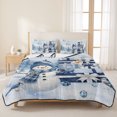 thumbnail image 3 of Quilts Queen Size Bedding Set, Merry Christmas Lightweight Quilted Comforter, Xmas Snowman Blue Gifts Forest Soft Reversible Bedspread Coverlet with Pillow Covers for All Season, 90" x 96", 3 of 9