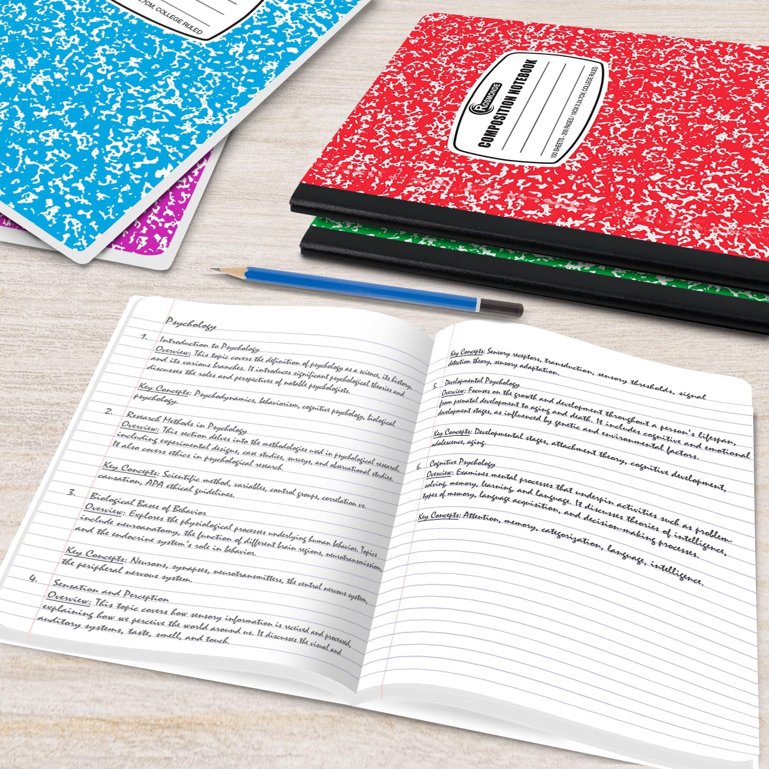 Rosmonde Composition Notebooks Bulk, 50 Pack, College Ruled, 200 Pages (100 Sheets), 9.75 x 7.5 in, Hard Cover Binding, Back to School Supplies, Bulk Notebooks for School & Office Use
