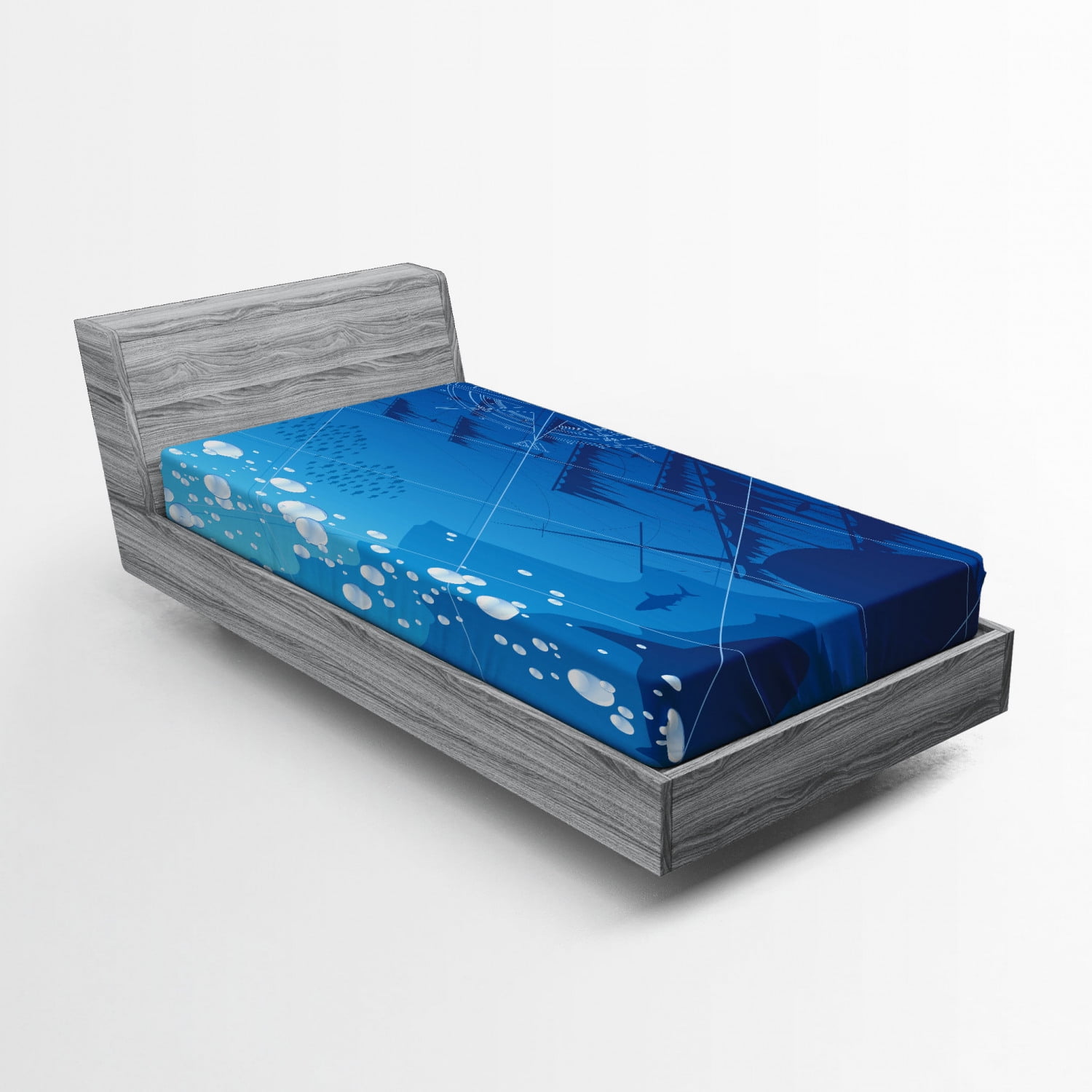 Nautical Fitted Sheet, Underwater with Sharks Old Ship Compass Windrose