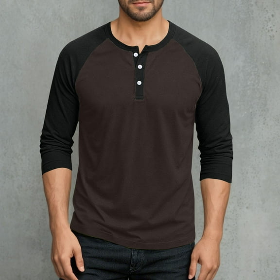 SYMOID Mens Hot Pink Raglan Sleeve Henley Shirt - 3/4 Sleeve, Polyester Spandex Stretch, Wrinkle-Resistant, Sizes M-XXXXXL for Daily Casual & Outdoor Activities,Size 2XL