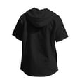 thumbnail image 5 of Wyobmus ‌Men's Summer Cotton Linen Hooded Shirt Casual Short Sleeve Button Up Drawstring Beach Shirt Casual Solid Color Tops With Hood S-3X A-Black, 5 of 9