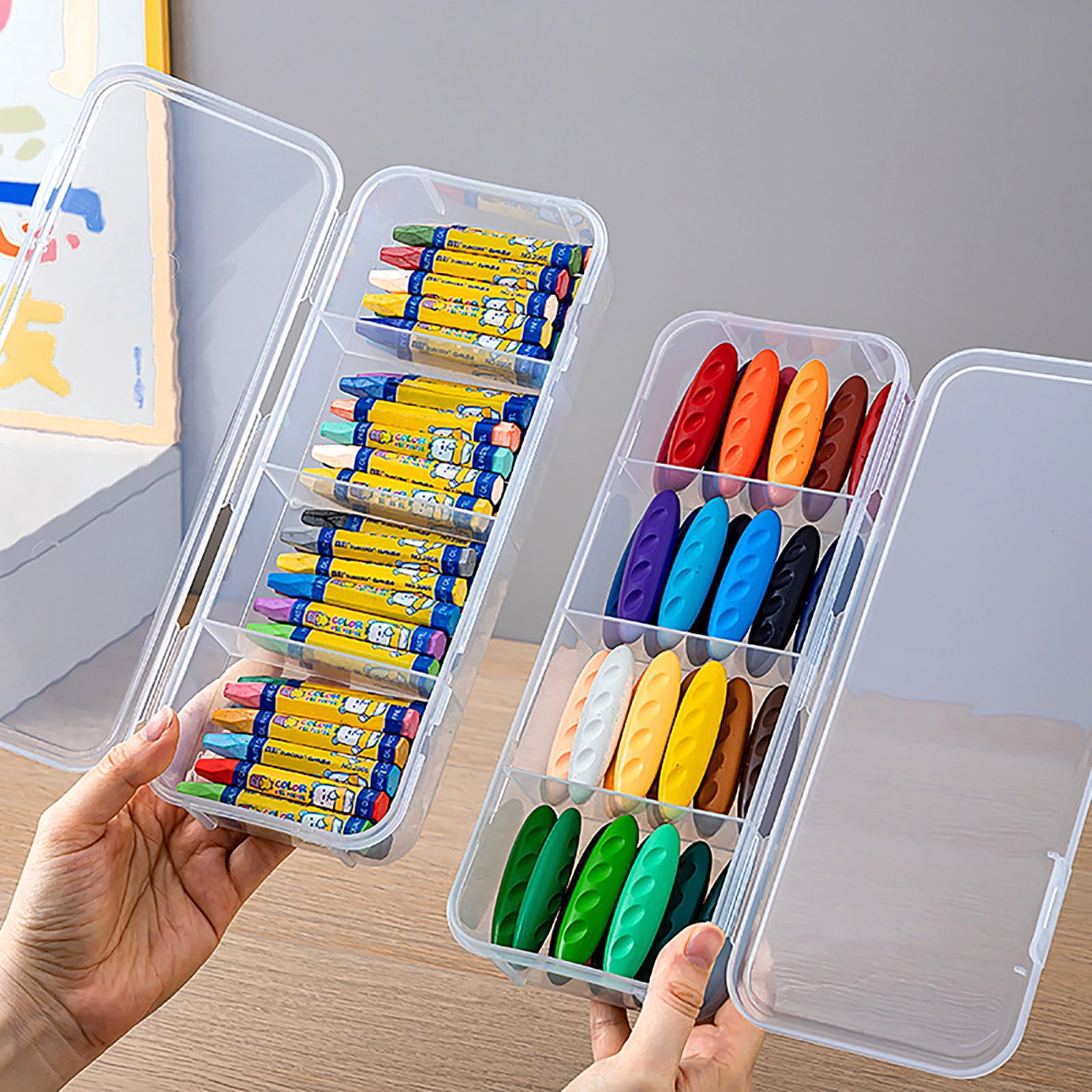 Extra Large Capacity Plastic Pencil Box, Stackable Clear Storage Organizer for Desk, Office Supplies Storage Box for Pens, Markers, Erasers and Art Supplies