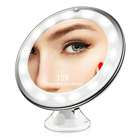 Cshidworld Led Lighted 10x Magnifying Makeup Mirror With Power Locking Suction Cup Bright Diffused Light And 360 Degree Rotating Adjustable Arm