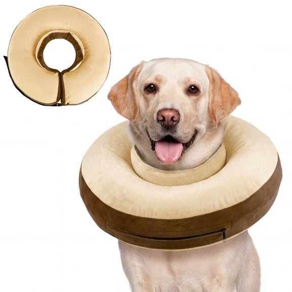 Kuoser Soft Inflatable Dog Cone for Recovery after Surgery, Alternative to Plastic E-Collar for Small Medium Large Dogs, Coffee, L