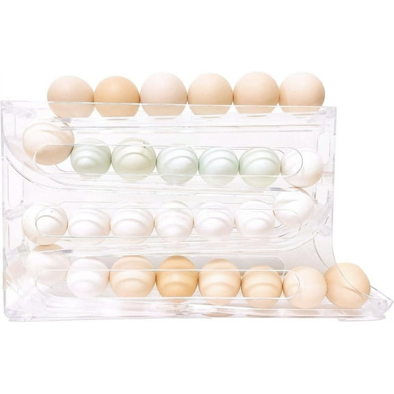 4 Tiers Egg Holder for Fridge Space-Saving Egg Dispenser Holder for Refrigerator Auto Rolling Egg Organizer Egg Rack