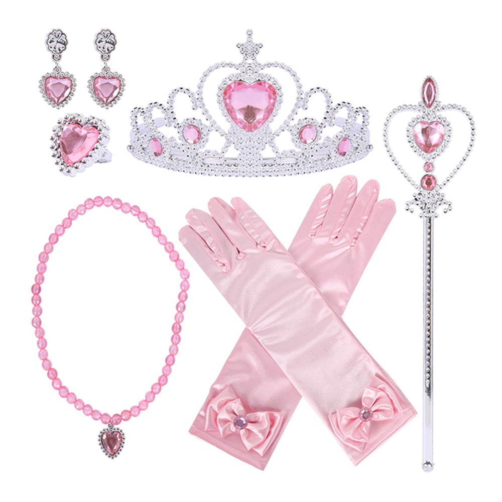 Toys For Kids Girls Princess Accessories Gift Set Pink Tiara Earrings Star Wand