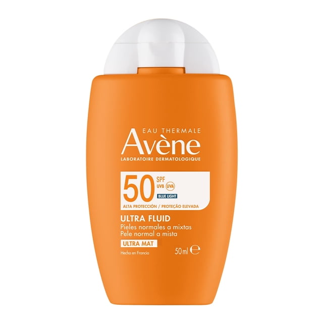 Avène Protector Solar Facial FPS 50 Ultra Fluid Oil Control 50 ml, Textura Ultraligera Mate con TriAsorB, Piel Mixta a Grasa