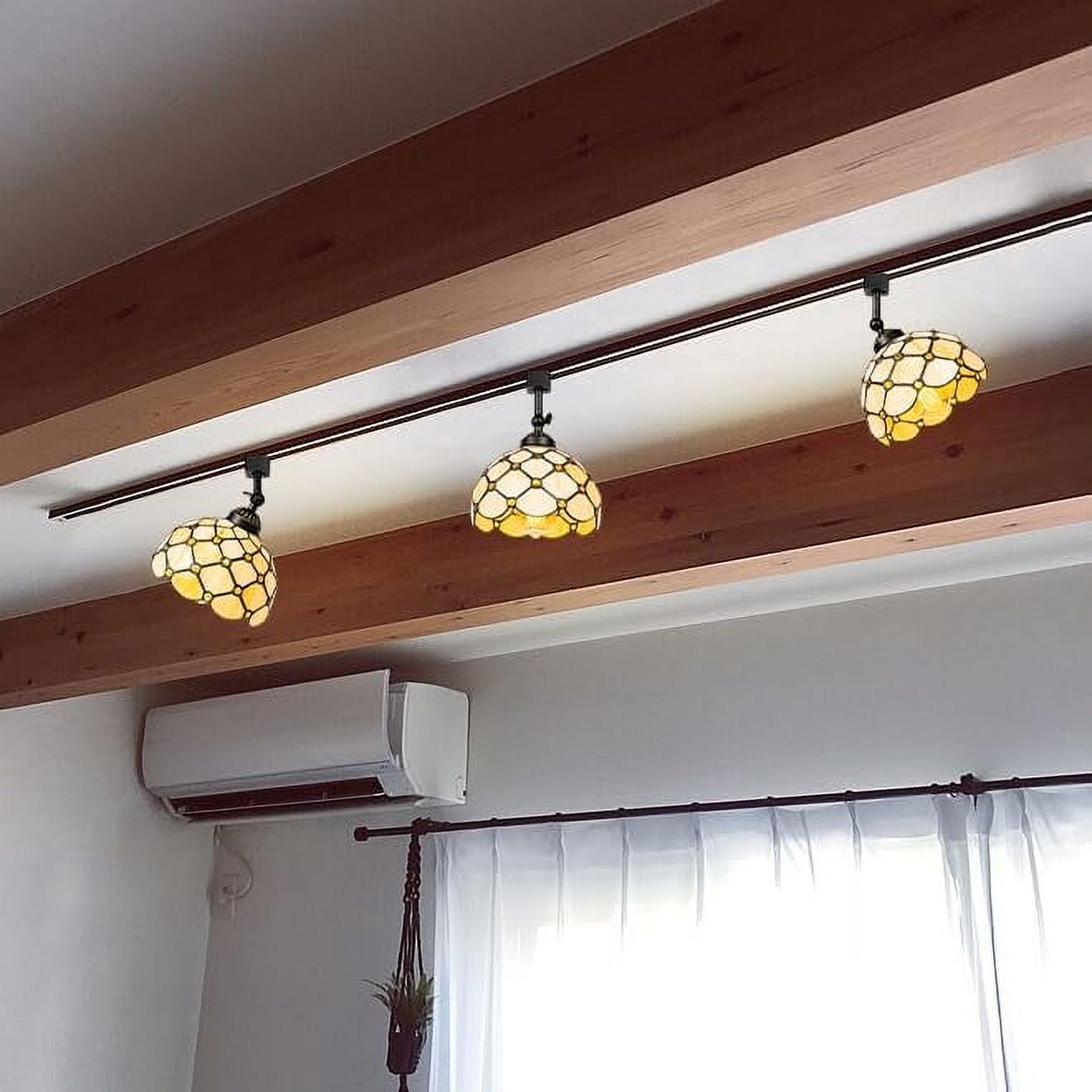 KAYYELAMP 3 Pcs Dimmable J-Type Track Head Lighting Adjustable Angle Tiffany Ceiling Light Glass Shade And Beads Handmade Minimalist Track Light Fixture For Gallery Mirror Front(No Track)