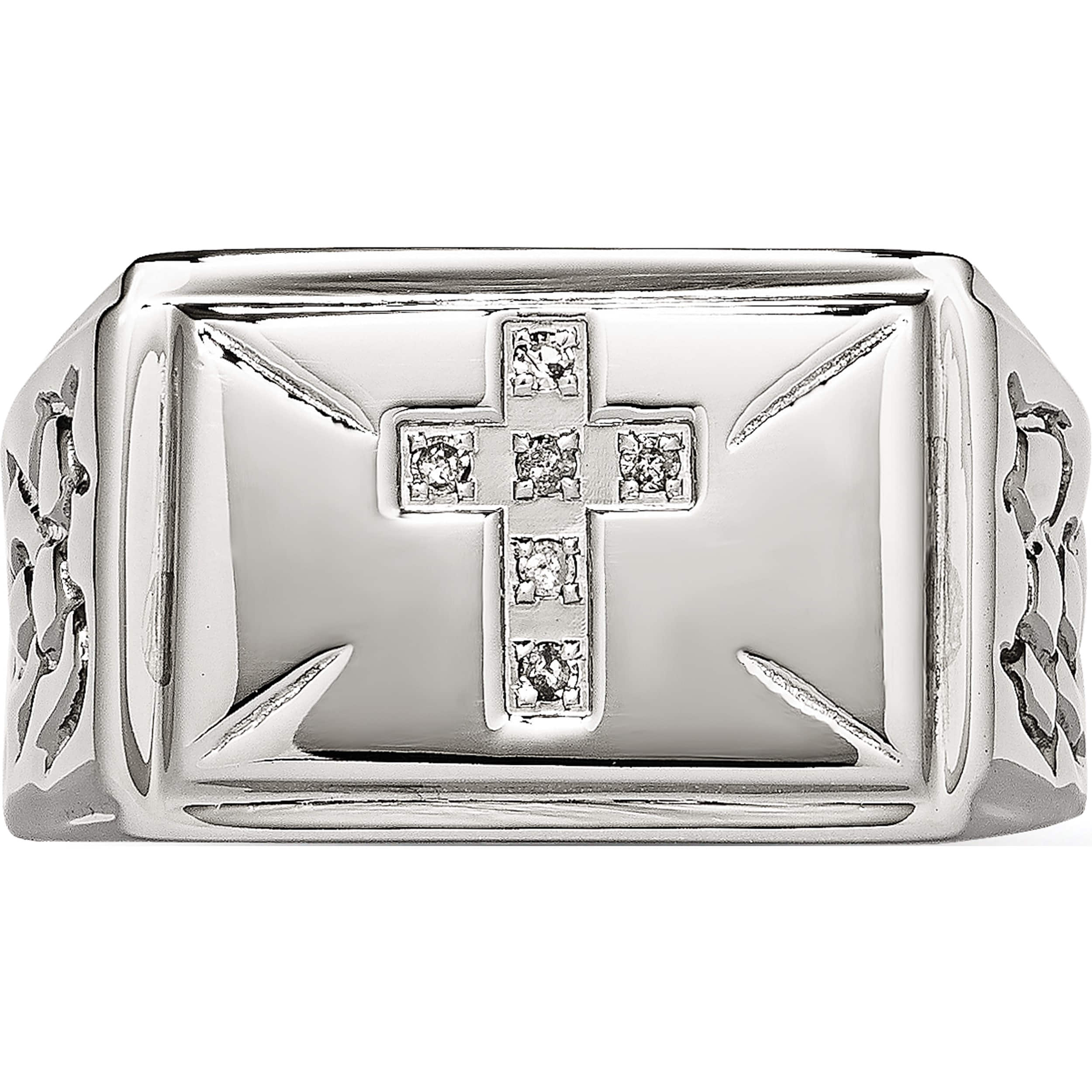 Stainless Steel Polished/Textured 1/15Ct Diamond Cross 13.25