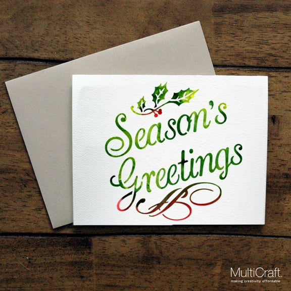 Season's Greetings Card with Holly Design – Elegant Blank Holiday Greeting Card – Envelope Included for Christmas and New Year Wishes