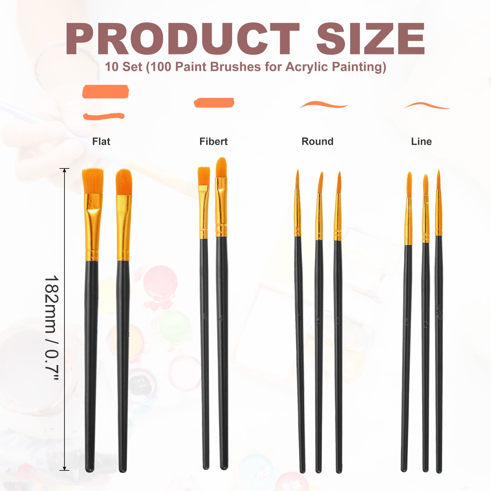 Paint Brushes Set, 100Pcs Acrylic Paint Brush Nylon Hair for Watercolor Oil Painting Miniature Detailing Rock Painting, Black