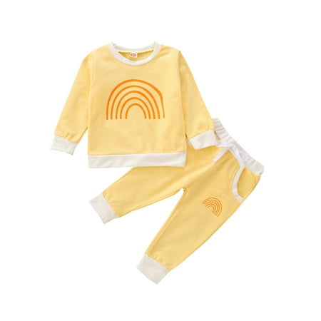 

AvoDovA Toddler Baby Girls Clothes Sets Sun/Rainbow Long Sleeve Sweatshirt Tops Pants 2pcs Kid Tracksuit Sets 2-3 Years