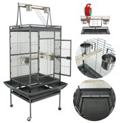 HomGarden 68-inch 2in1 Large Iron Bird Cage Play Top W/Rolling Stand for Small Medium Parrot Pet Black