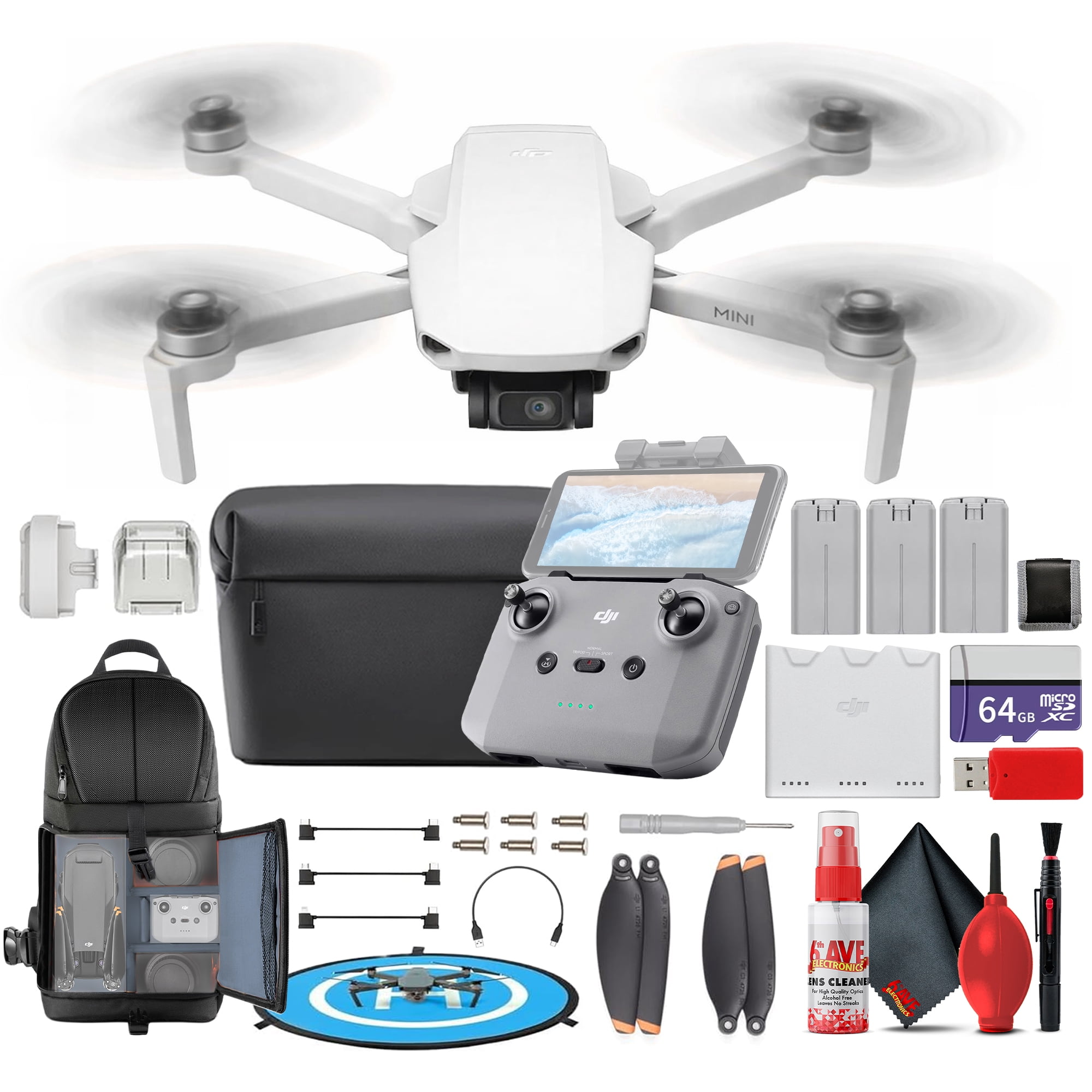 DJI Mini 4K Fly More Combo UHD Foldable Drone | Under 249 g | 12MP Camera, 3-Axis Gimbal, 31-Min Flight Time | For Beginners & Travel Photos + 64GB Card + BackPack + Landing Pad + Card Reader + More