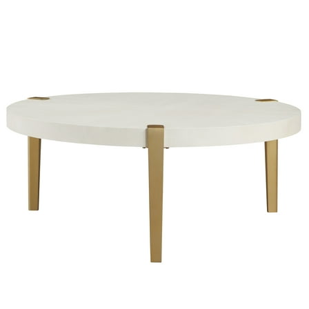 Steve Silver Gracie Modern Round Coffee Table with Sunburst Design, Washed White