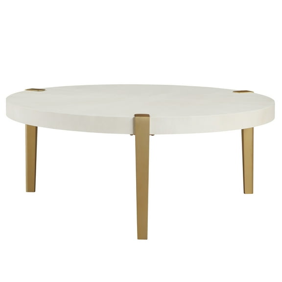Steve Silver Gracie Modern Round Coffee Table with Sunburst Design, Washed White