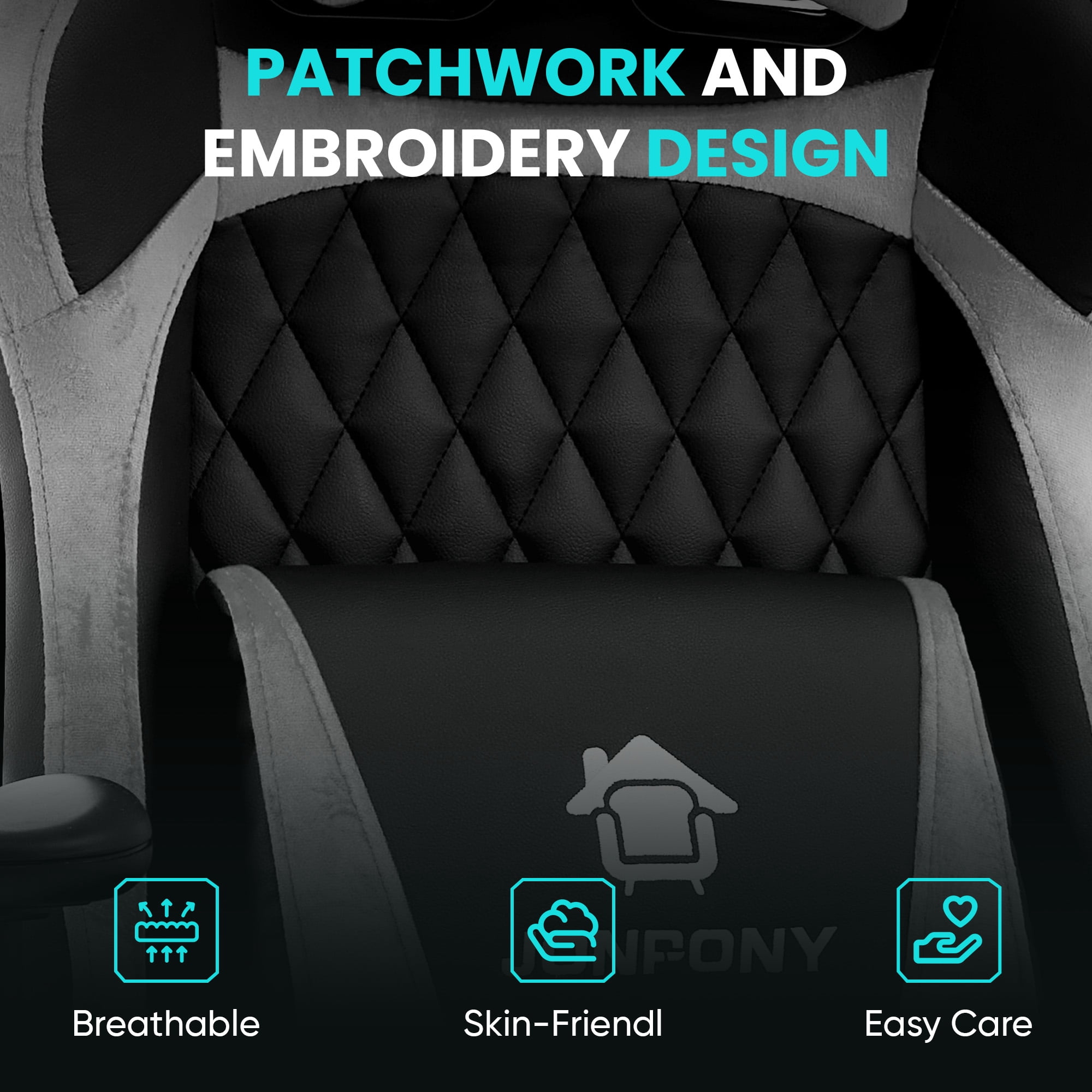 JONPONY Big and Tall 500LBS Ergonomic Gaming Chair, Gamer Chair PU Leather with Footrest and Lumbar Support, High Back Office Chair Support 8 Hours Long Sitting, Computer Chair,2D Armrests，Grey