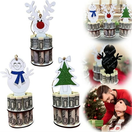 3PCS Christmas Unique Money Holder, Christmas Crafts Handmade Wooden Christmas Tabletop Home Decorations, Fun Ideas for Christmas Creative Gifts for Family and Friends