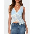 thumbnail image 3 of Musuos Women's Asymmetric Hem Tank Tops Fashion Contrast Lace Trim V-Neck Sleeveless Slim Fit Crop Vest Summer Streetwear, 3 of 7