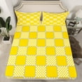 thumbnail image 2 of jejeloiu Classic Grid Full Size Sheets,Minimalism Geometric Checkered Bed Sheets,Yellow White Sheet Sets For Girls Boys,Super Cozy Room Decor,4-Piece, 2 of 7