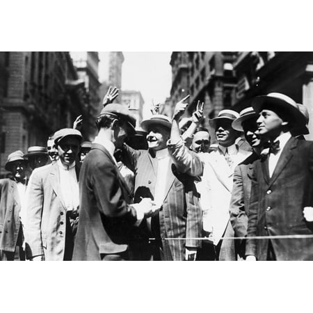 Curb Stock Brokers C1916 Nstock Brokers Trading On The New York Curb Association Market With Brokers And Clients Signaling From Street To Offices Photograph C1916 Poster Print by Granger