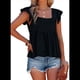 thumbnail image 3 of Blusa Informal de Mujer con Cuello Cuadrado, Volantes, Mangas y Peplum, Estilo Babydoll, Sin Mangas, Color Negro, Talla S, 3 of 10