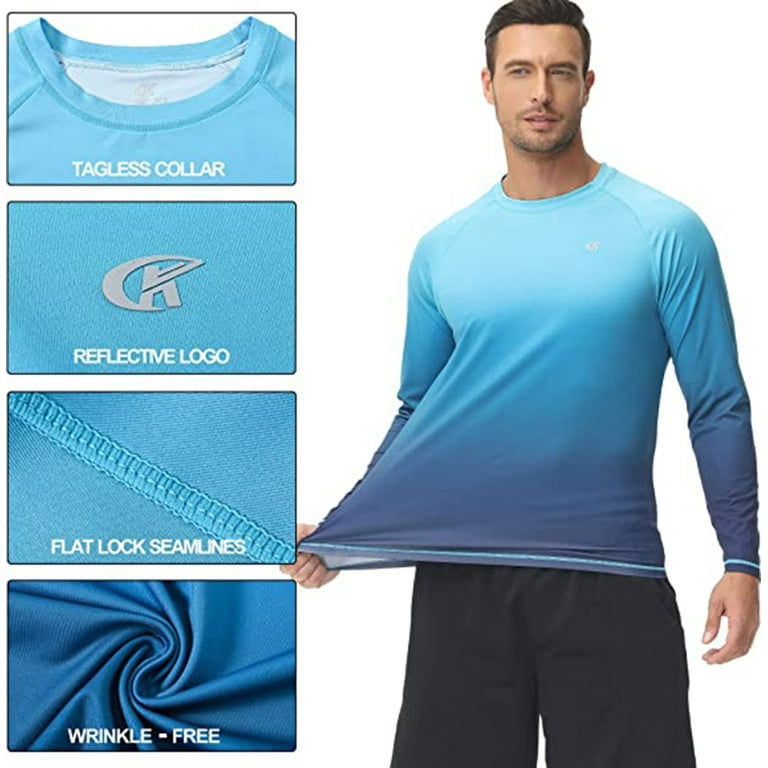 Tyhengta Men's Long Sleeve Swim Shirts Rashguard UPF 50+ UV Sun Protection  Shirt Athletic Workout Running Hiking T-Shirt Swimwear Blue Gradient 5XL