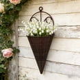 thumbnail image 7 of Plastic Hanging Wall Vase - Woven Look Rattan Style Wall Mounted Flower Basket, White Plastic Planter for Living Room/Garden/Patio Decor (9.84x5.12in), 7 of 7