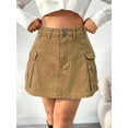 thumbnail image 5 of Jaimenalin Women'S Y2K Denim Cargo Skort - High Waisted Mini Skirt Shorts with Multifunctional Pockets Khaki S, 5 of 8