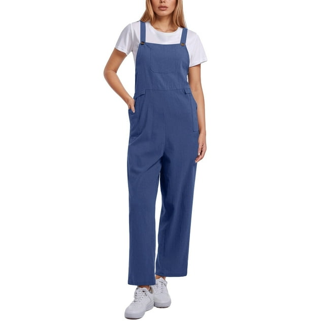 Combinaison Décontractée Confortable pour Femmes Couleur Unie avec Poches Printemps Été Combinaison Décontractée à Boutons Combinaison pour Femmes Bleu TG